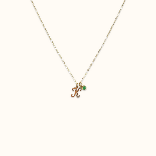 Gold Initial Necklace (+Birthstone)